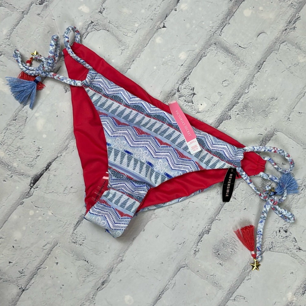 Victoria's Secret Bikini Bottoms Tie Side Tassels Reversible Geometric Print